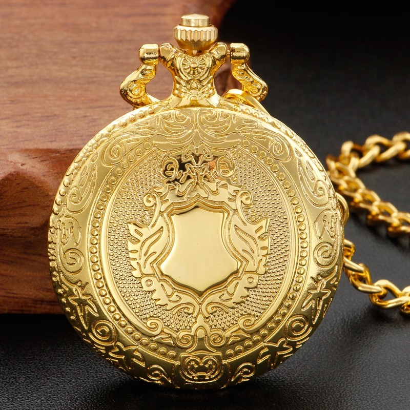 Tiong Gold Shield Men's Quartz Pocket Watch with Chain, Arabic