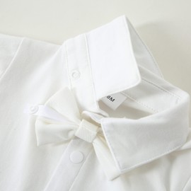 Amissz Baby Boy Christening Suit 0-18 Months Newborn Christening Suit Wedding Outfit Party Baby Clothes Romper + Bowtie + Vest + Pants Set, White