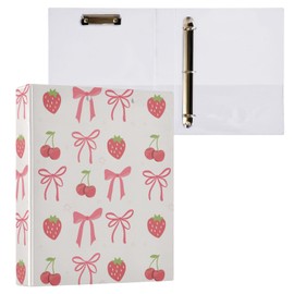 KICPOAY 3 Ring Binder 1.5 Inch Red Cherry Bow and Strawberry Clipboards Binders with Interior Pockets Round Ring Binder for Office Supplies and School 1 Pack