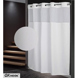 QKHook Shower Curtain with Snap in Liner 1 Pack 71x77 Inch Plain Pattern Fabric Water Resistant