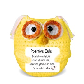 Aruigu Lucky Charm Knitted Owl Positive Gifts, Pocket Hug Owl Positive Potato Replacement, Courage Gift, Get Well Soon Gift, Good Luck Charm Exam Gift (Yellow)
