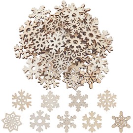 SUNNYCLUE 200Pcs Christmas Wood Ornaments Snowflake Wood Shapes Wooden Cutout Natural Unfinished Blank Holiday Snow Flake Xmas Small Hanging Slices for Painting DIY Crafts Decorations Party Supplies