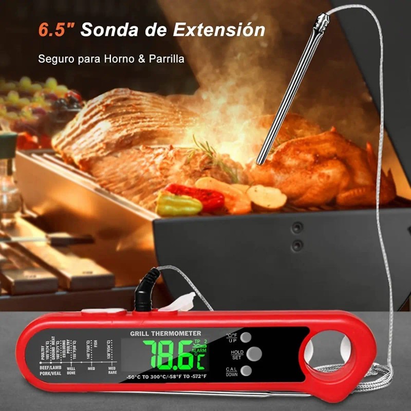Huryfox Termómetro Digital De Sonda Doble Para Carnes, Horno