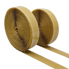 (16 FT x 3/4 Inch) Strips with Adhesive for Fabric, Stick On for Fabric, No Sew Sticky Back for Clothes, Curtains - Heavy Duty Double Sided Hook and Loop Hem Tape Fasteners, No Sewing No Iron, Tan