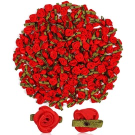 Ribbon Red Rose Flower Heads for Faux Floral Decor, Arts and Crafts (0.6 in, 200 Pack)