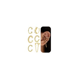 PARIVEA Ear Cuffs Non Piercing Chunky/Thin 14K Gold Plated Ear Cuff Earrings for Women Dainty Cuff for Non Pierced Ears Gold Clip on Cartilage Earring Fake Piercings 6PCS, Metal, Cubic Zirconia