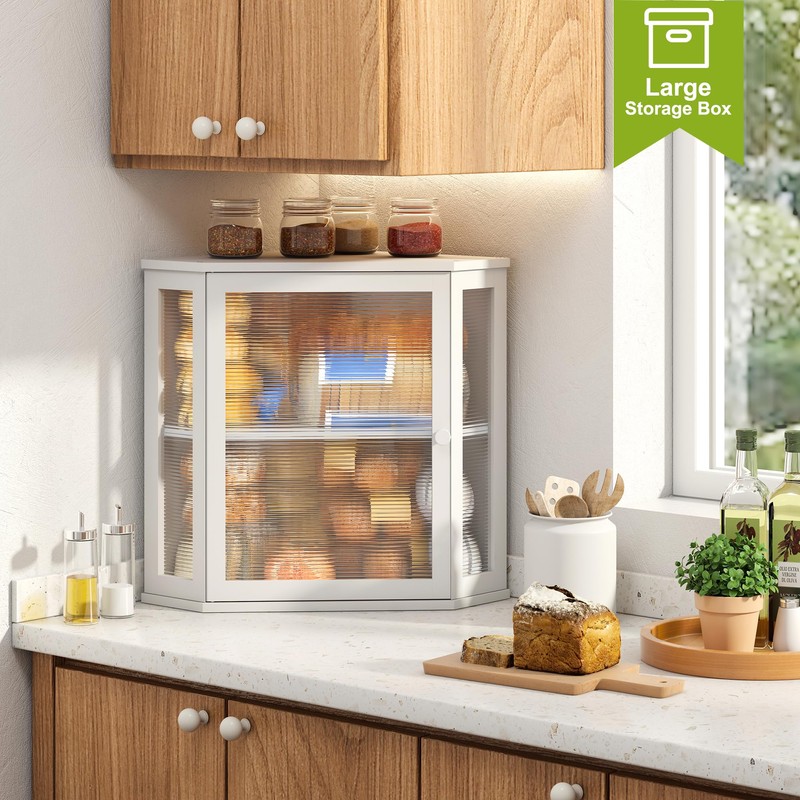 BMOSU Corner Bread Box for Kitchen Countertop Double Layer Bamboo