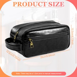 Mens PU Leather Toiletry Bag, Dark Brown Hanging Washbag Waterproof Travel Cosmetics Pouch Essential Toiletries Organizer Shaving Dopp Accessories Kit Bag for Men Fathers Day Birthday Gifts (Black)