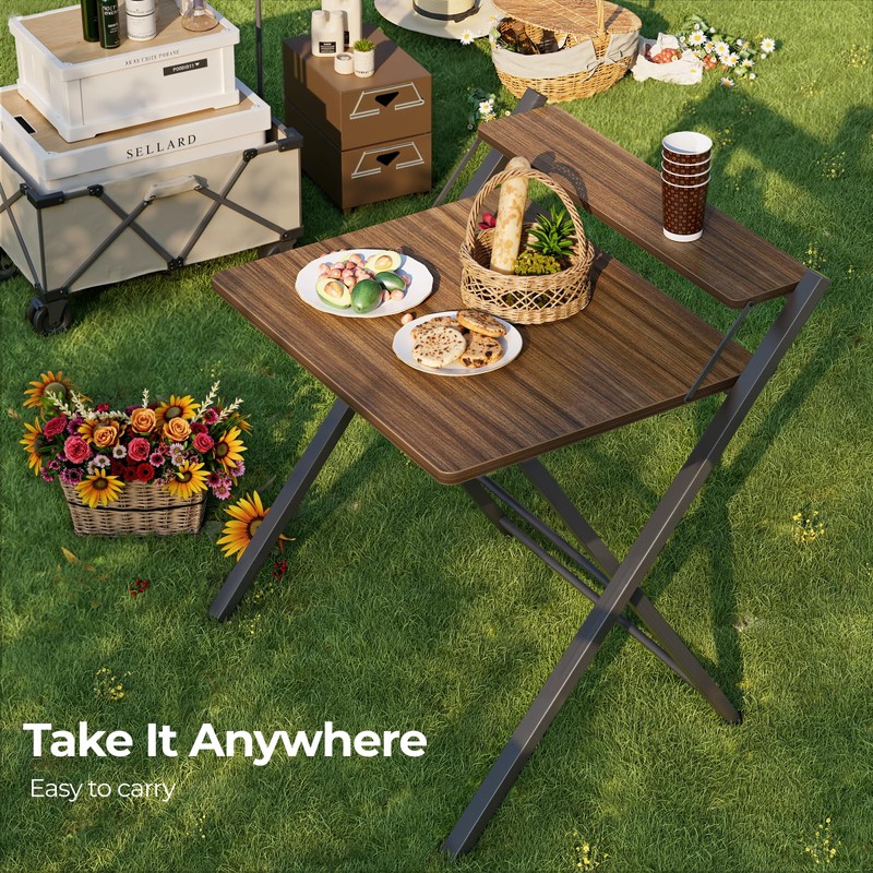 GreenForest No Assembly Folding Desk, 2-Tier Compact Computer Desk with