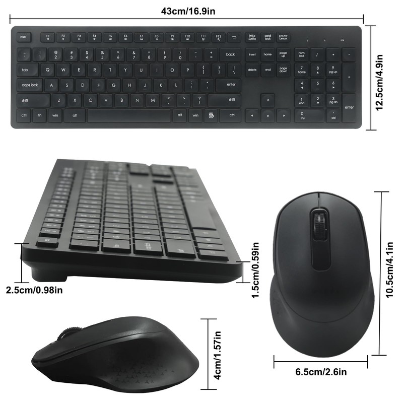 Wireless Keyboard and Mouse Combo, Quiet and Soft 2.4G Full