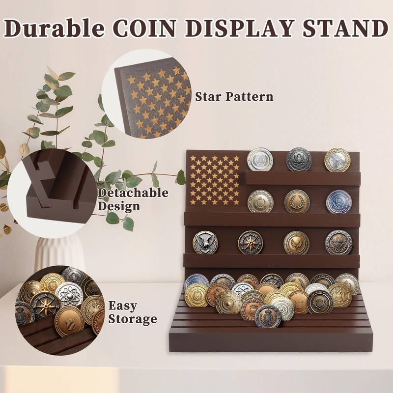 CAPASTEC Coin Display Holder, Wood Coin Case Holds 70-80 Coins,