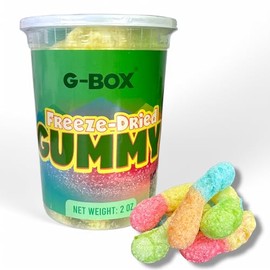 G-BOX Freeze Dried Sour Gummy Worms, TikTok Trend Items, Freeze Dried Candy, Delightful Crunchy Fruity Flavorful Burst, Air-tight Sealed in a Deli Container(Sour Worms)