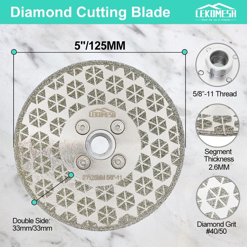 LEKOMESH Tile Blade 5"/125mm - Double-Sided Diamond Saw Blade Cutting