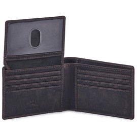 COCHOA Men's Real Leather RFID Blocking Stylish Bifold Wallet with 2 ID Window (Crazy Horse, Coffee)