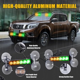 2X 6.1 inch Emergency Strobe Lights Amber/Green12 LED Hazard Warning Flashing Safety Dash Front/Rear Windshield Deck Split Lights Surface Mount for Construction Vehicles Tow/Plow Trucks