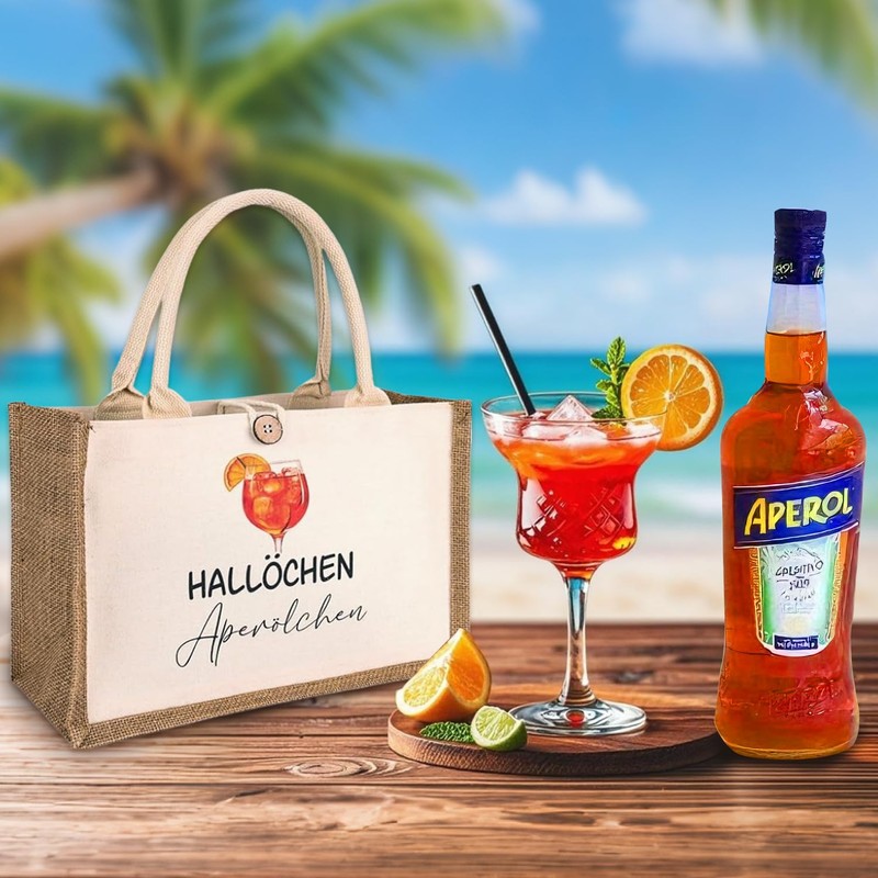 Aperol Geschenk Tasche, Jutetasche für Frauen, Ehefrau, Freundin, Aperol Tasche