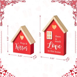 Glitzhome Valentines Day Decor Set of 2 Lighted Valentines Wooden Blocks House-Shaped Table Decor Happy Valentine's Day Wood Tabletop Centerpiece Signs Valentines Wedding Engagement Party Gifts