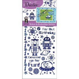 Hot Off The Press Dazzles Stickers: Robots & Rocketships Blue Holographic