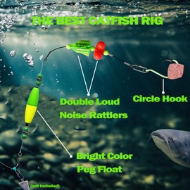 Skipaelf Catfish Rig,Catfish Rigs Catfish Float Rigs with Rattler Santee Cooper Rigs,Catfish Floats Catfishing Tackle for Bank Fishing 8/0 Circle Hooks 3Packs
