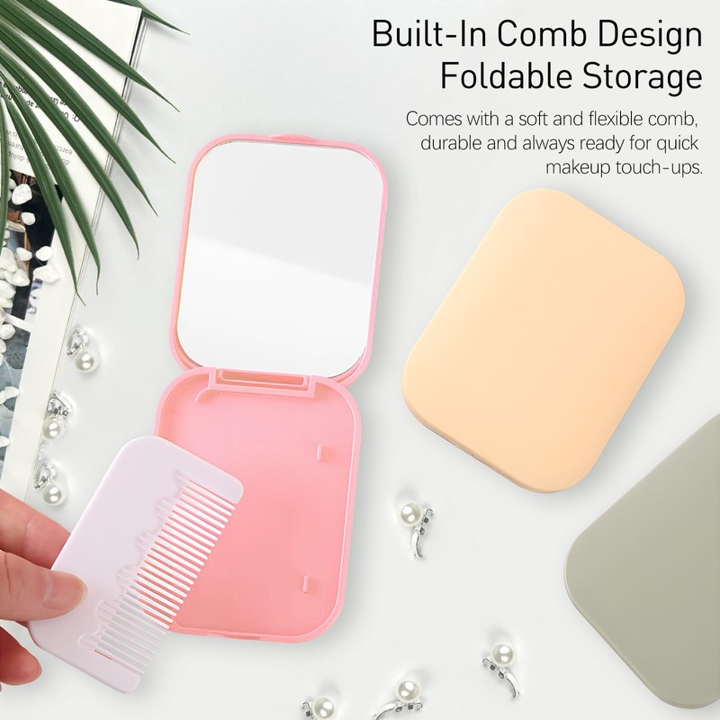 Jaasuee Folding Compact Pocket Mirror and Comb Set, Creative Kawaii