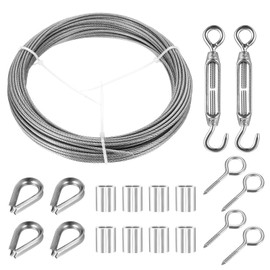 Wire Rope 2 mm x 15 m Stainless Steel Rope Set, Stainless Steel Tension Wire, Wire Rope Trellis Set, Garden Rope Stainless Steel Cable Wire Rope with M5 Rope Tensioner Steel Cable Tensioner for