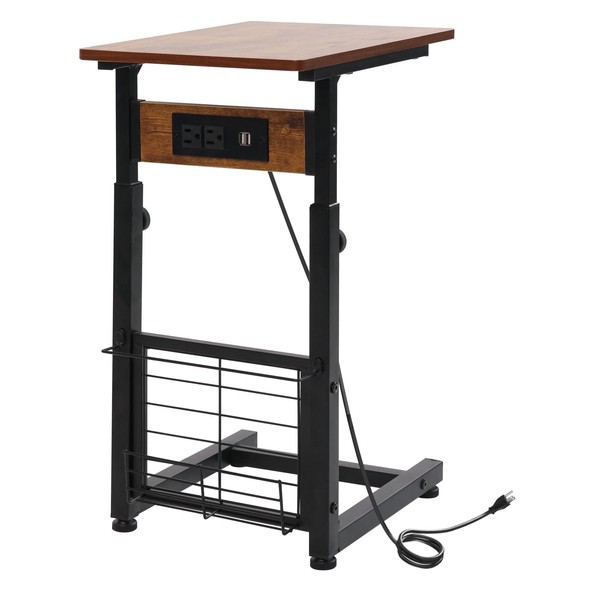 ALBAD C Shaped End Table with Charging Station for Living