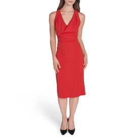 Halston Women's Sleeveless Cowel Neck Knee Length Dress, Red