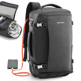 THERAPEIASLLC 30L Travel Backpack, TSA Friendly Flight Approved Carry-On Bag with USB Charging Port ＆ Shoe Compartment Water-resistant Weekender Business Backpack for Men Women,Fits 15.6" Laptop Black