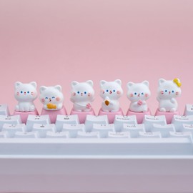 6 PCS Cat Keycaps for Cherry MX Keyboards - Cute OEM Profile ESC Key Replacement, Mechanical Keyboard Decoration for Women Girls