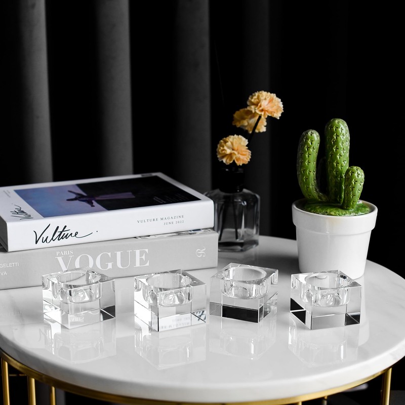 DONOUCLS Home Crystal Tealight Candle Holders Pack of 4, 1.5