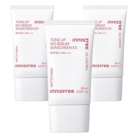 Innisfree 이니스프리 톤업 노세범 선스크린 이엑스 60ml SPF50+ 3개 Innisfree Tone Up No Sebum Sunscreen EX 60ml SPF50+ 3pcs