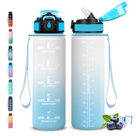 Grsta Wasserflasche- 1l- Trinkflasche mit Strohhalm, Trinkflasche Auslaufsicher, mit Zeitmarkierung, Leicht zu Reinigen, Wasserflasche mit Motivierendem Slogan, Sporttrinkflasche für Fitness, Camping