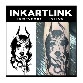 INKARTLINK Tattoo Tech, 2 Sheets Large Semi Permanent Tattoo, Adult Art Design Temporary Tattoos, Lasts 1-2 Weeks, Waterproof, Realistic Look, No Adhesive, No Reflection (Enchanting Demoness Design)