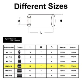 KINETOX Pack of 100 Spacer Sleeves M4 ABS Spacers Plastic (Black) Rubber Spacer Sleeves Plastic Insulation Spacers for M4 Screws 7 x 10 mm for Circuit Boards Electrically Insulating