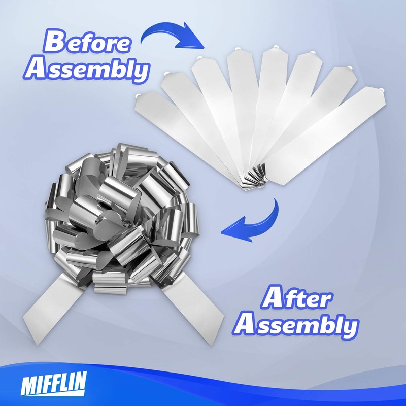 Mifflin-USA Big Car Bow (Metallic Silver, 23 inch) Gift Bow,