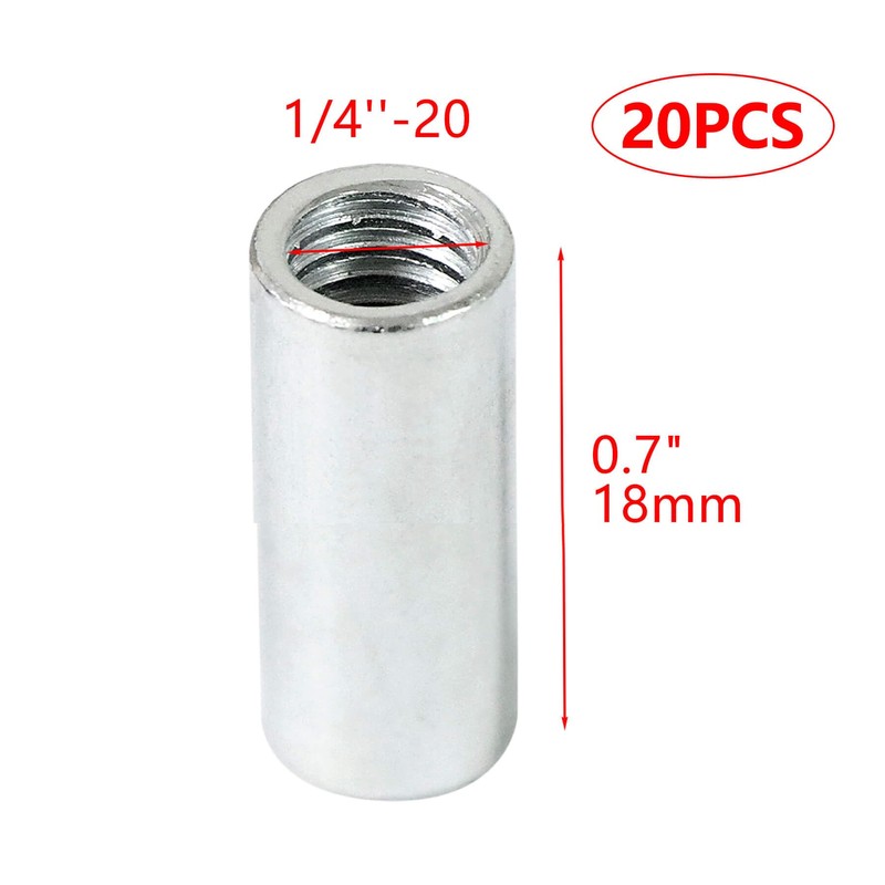 NIDAYE 20 Packs 1/4"-20 Round Rod Coupling Nuts, UNC Threaded