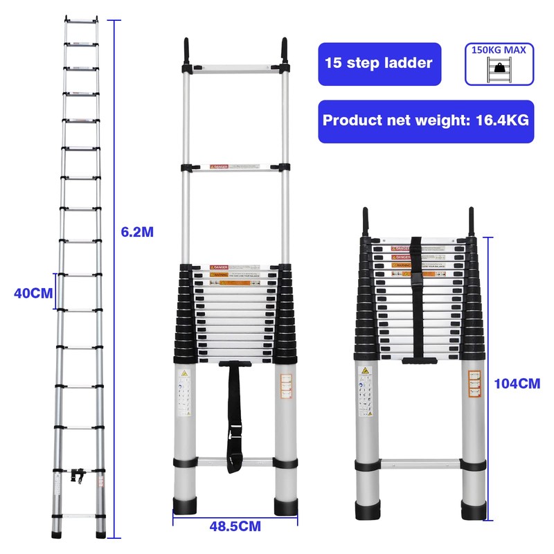 20.3FT Aluminum Telescoping Ladder with Non-Slip Feet and Stable Hook,