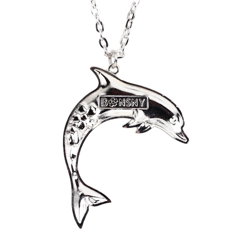 BONSNY Ocean Collection “BLUE” Statement Enamel Alloy Dolphin Necklace Pendant
