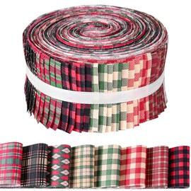 40 Pcs Christmas Vintage Buffalo Plaid Cotton Jelly Roll Green Red Retro Plaid Fabric Strips for Quilting Crafting Christmas Precut Patchwork for Sewing DIY Crafts Cotton Fabric Bundles Strips