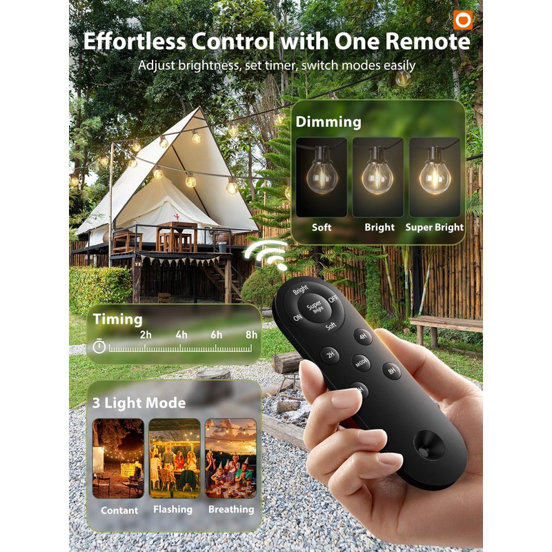 addlon 100FT Solar String Lights Outdoor with Remote, 54 LED