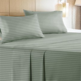 Leluxe Home Full Size Sheets Set of 6-100% Microfiber Full Size Bed Sheets with Extra Soft and Wrinkle Free - Set of 6 Sheets for Full Size Bed with Deep Pockets, Striped - Sage