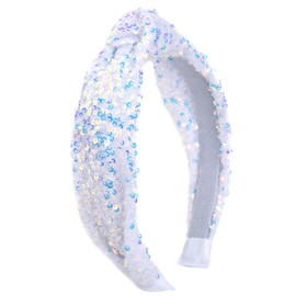 Gledola Sequin Headband, Wide Knotted Rainbow Hairpiece for Children, Girls, Women (White, Wide)