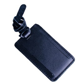 Premium Vegetable-Tanned Natural Leather Luggage Tag – Durable, Stylish Travel ID Labels for Suitcases, Bags, and Backpacks (Black with a Long Belt, 1 pc.)