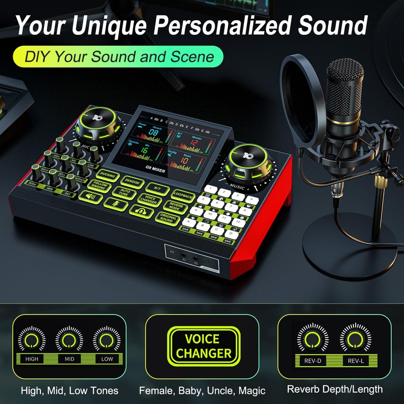 Audio Mixer, Sound Board for Pc/Phone Live Streaming Singing Gaming,