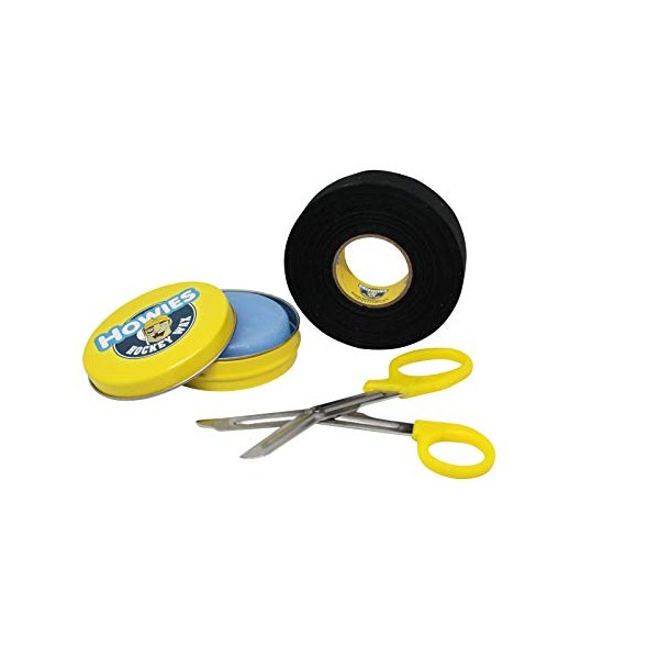 Howies Hockey Tape Bundle with Scissor and Wax for Ice Hockey Bundle Includes One Roll of Black Tape, One Scissor, and One Tin of Wax (Black)