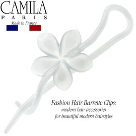 Camila Paris CP3193 French Hair Barrette Pin Clips for Girls, Flower, White, No Metal Parts, Strong Hold Grip Hair Clips for Women, No Slip and Durable Styling Girls Hair Accessories, Made in France