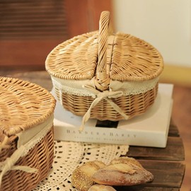 Toddmomy 1pcs Wicker Picnic Basket:Small Picnic Basket with Lid Empty Style for Outdoor Camping Easter