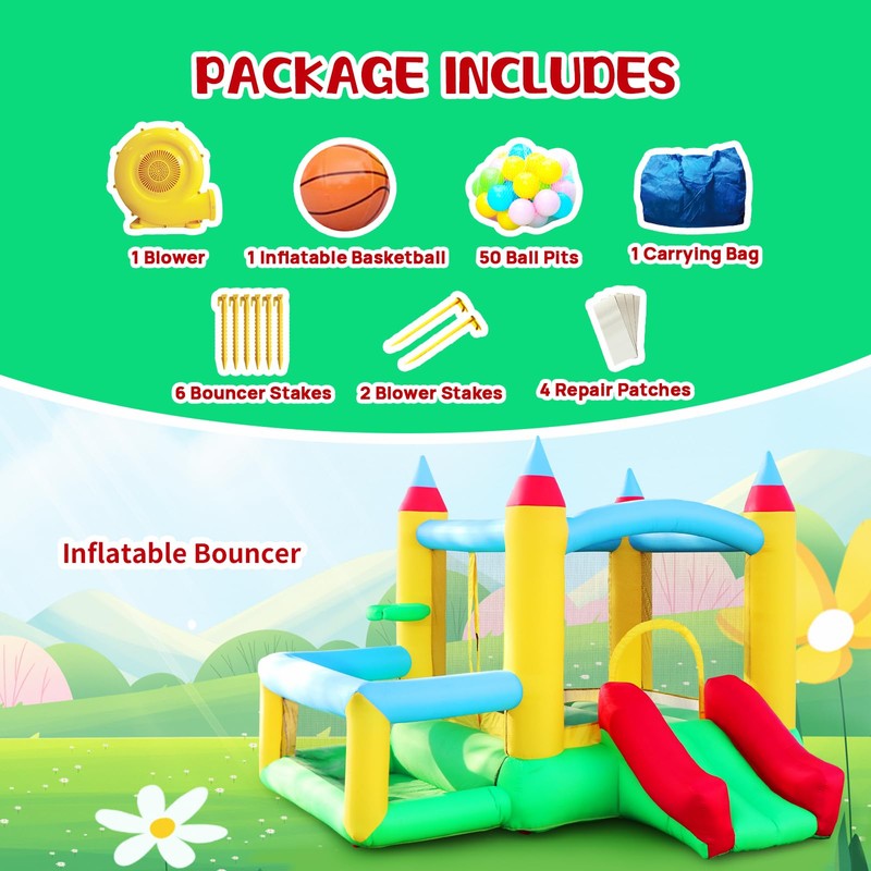 WELLFUNTIME Inflatable Bounce House with Slide, Jumping Castle with Blower