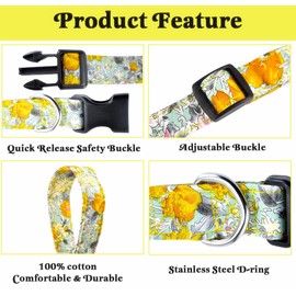 Moonpet Dog Collars with Replaceable Bow Tie &Flower - Adjustable Floral Pattern Dog Collars for Girl Female Small Medium Large Breeds Dogs-Yellow M
