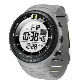 KXAITO Men's Watches Sports Outdoor Waterproof Military Watch Date Multi Function Tactics LED Face Alarm Stopwatch for Men (6256 Grey Band White Dial)